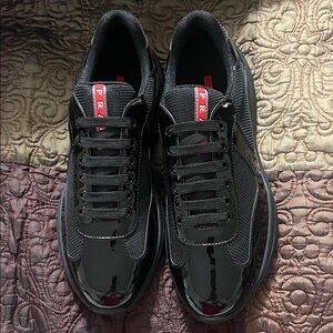 Prada Men's Sneakers in Black with Red Details